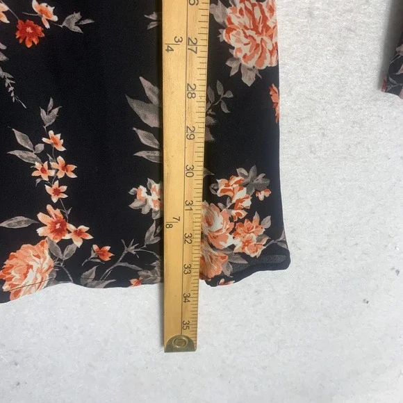 Forever 21 Floral Skater Dress Women's Small Black Long Bell Sleeve Fit & Flare - Picture 11 of 11